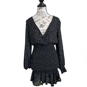 NWT Sonja by Sonja Morgan Black Sprinkle Smocked Ruffle Mini Dress V Neck Small